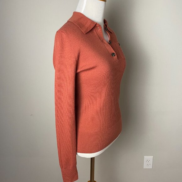 Banana Republic Women’s Dark Rose Quarter-Button Collared V-Neck Sweater - Picture 3 of 5